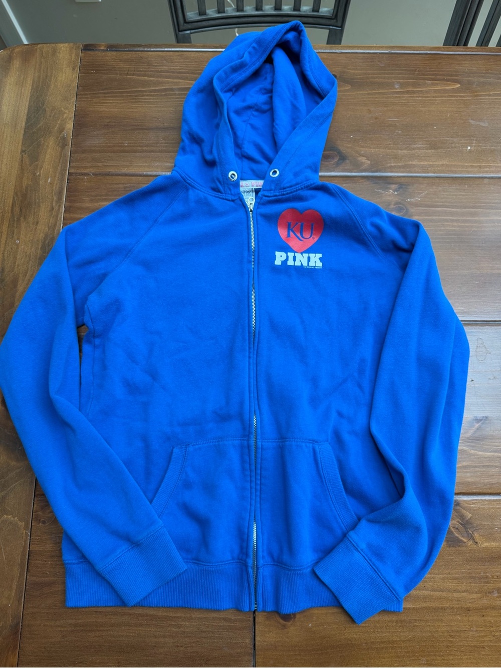 VS PINK KU Jayhawks Sequin Rhinestone Zip Up Hoodie Blue Women- Size L